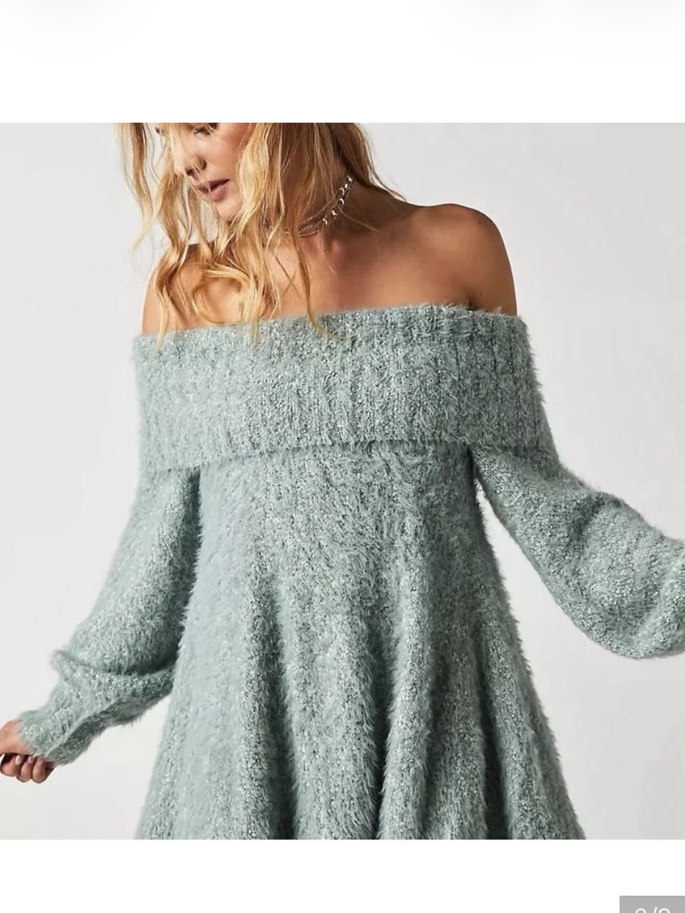 Free People NWT mallow mini dress sweater off shoulder teal